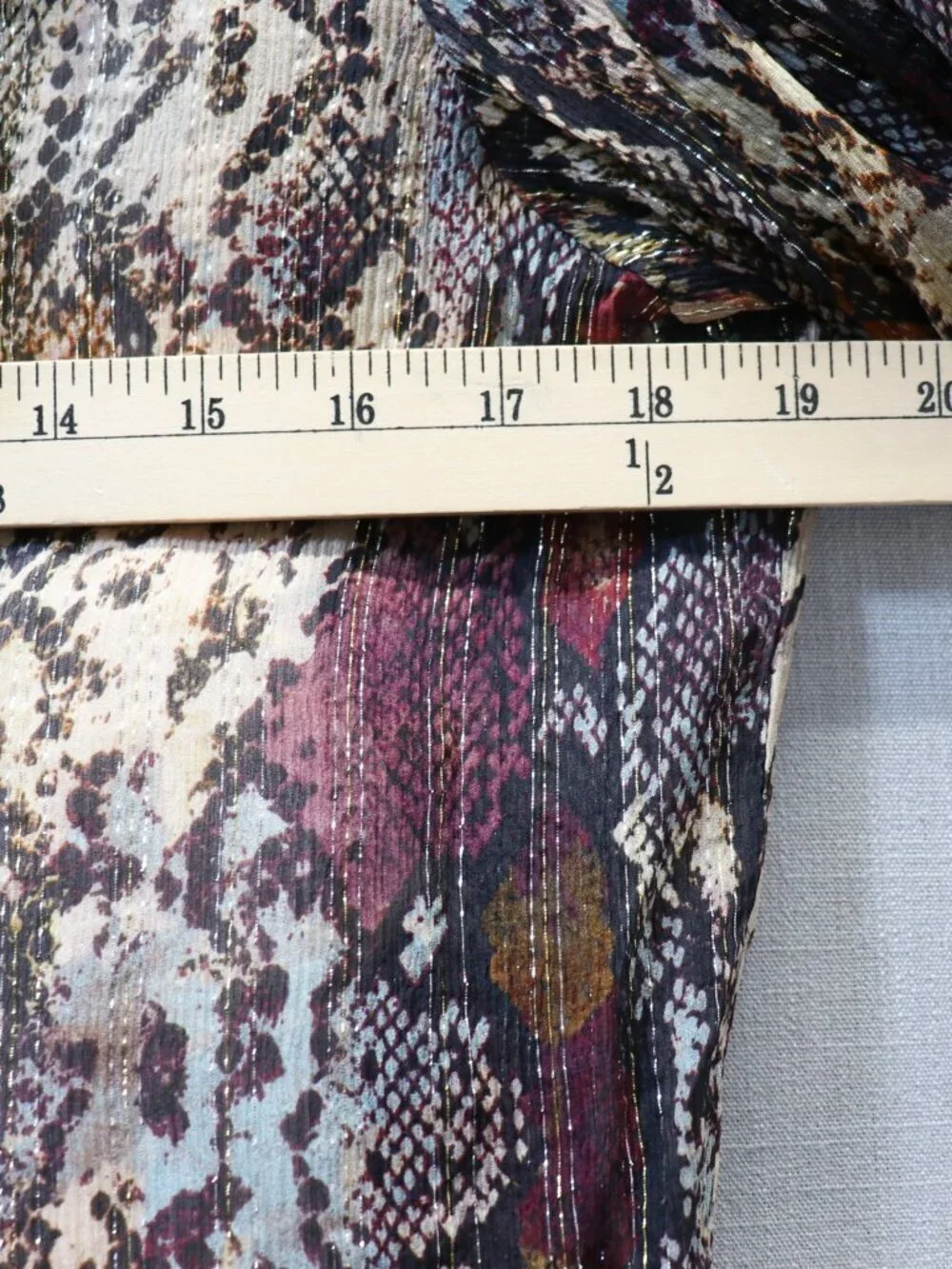 NWT Rebecca Taylor XL SILK Blouse Watercolor Snake Print Gold Metallic Ruffle
